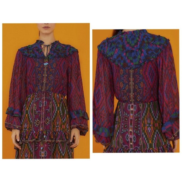 Farm Rio Mixed Tapestry Scarf Maxi Dress Bohemian Eclectic Maximalist S - Picture 3 of 14